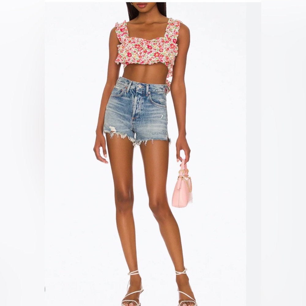 For Love & Lemons Pink Floral Ruffle Crop Top - Picture 2 of 6